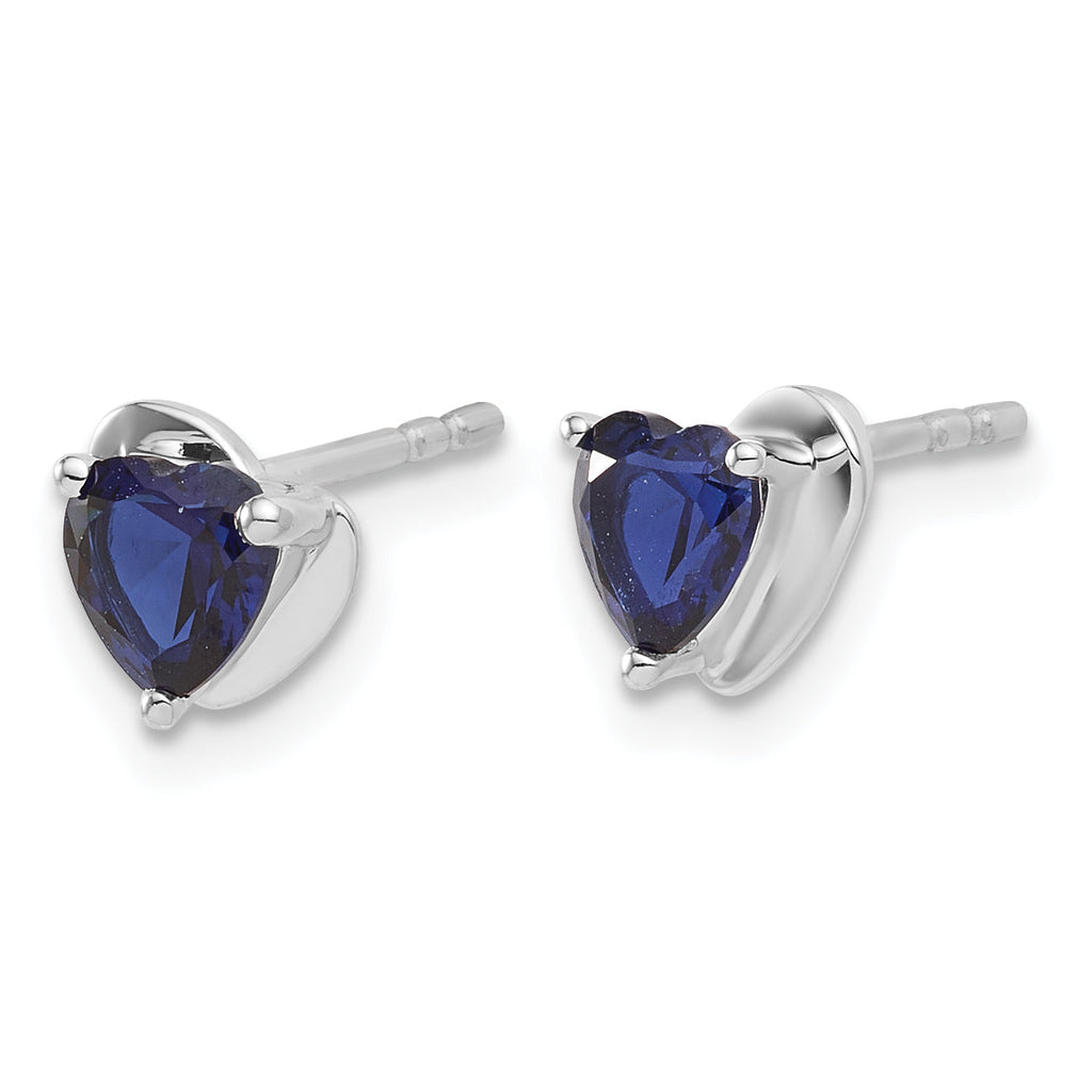 10k White Gold Created Sapphire Heart Post Earrings