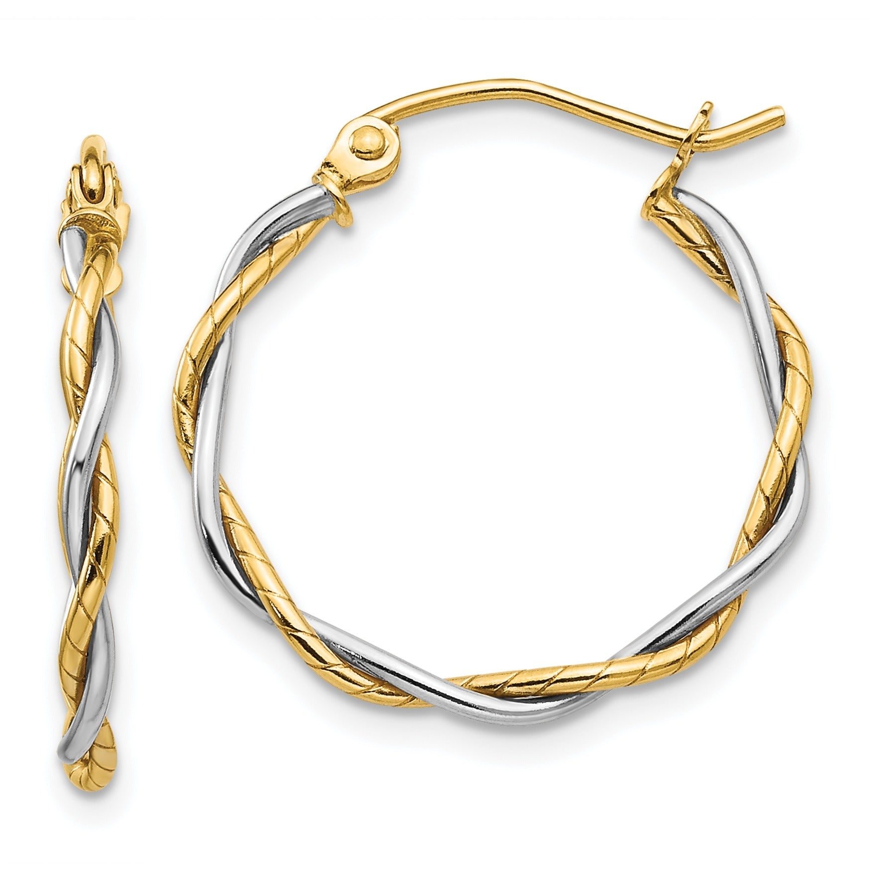 14k Gold Two-tone Twisted Round Hoop Earrings