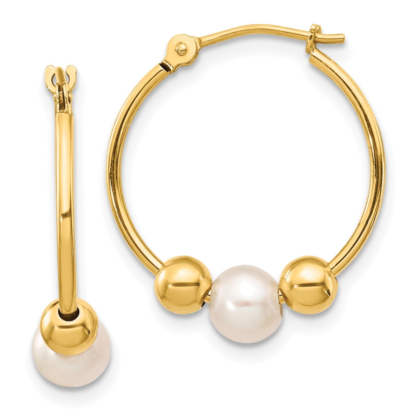 14K Gold White Semi-Round Pearl Hoop Earring