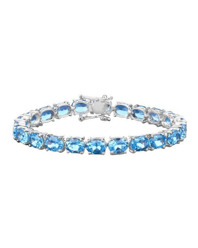 Genuine Swiss Blue Topaz 925 Sterling Silver Bracelet
