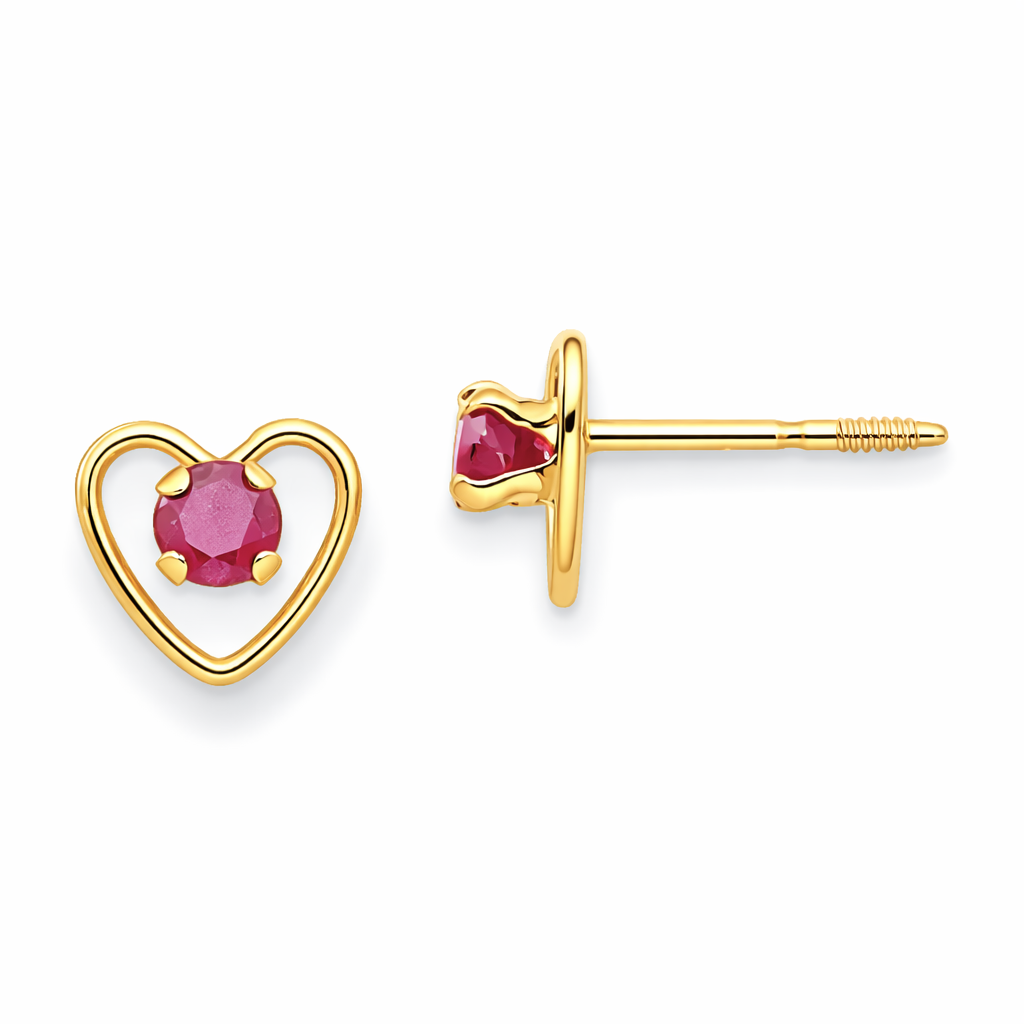 14k Yellow Gold Birthstone Heart Stud Earrings