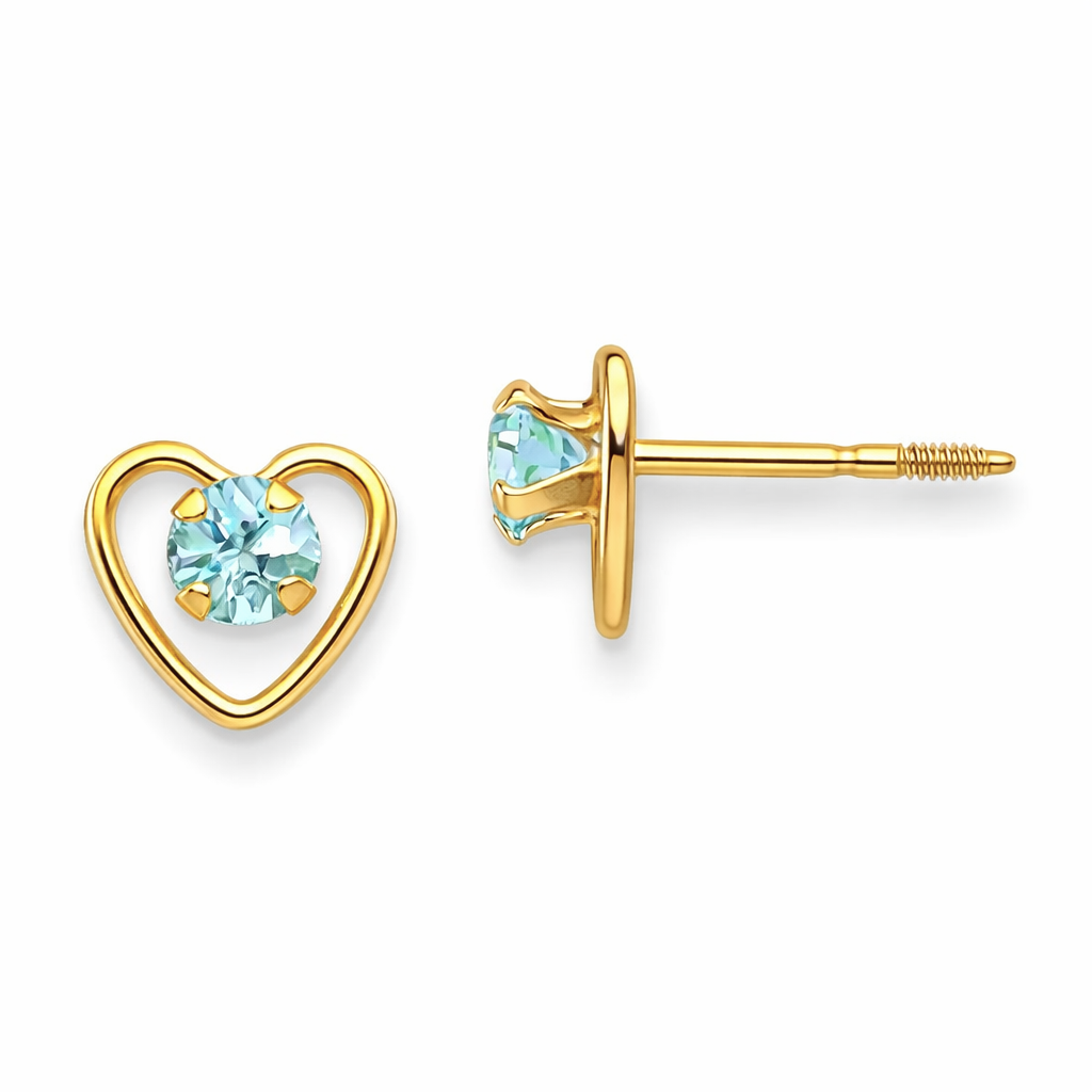 14k Yellow Gold Birthstone Heart Stud Earrings