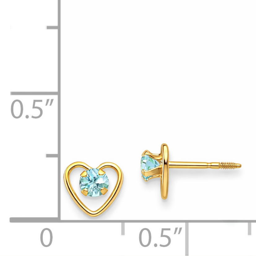 14k Yellow Gold Birthstone Heart Stud Earrings