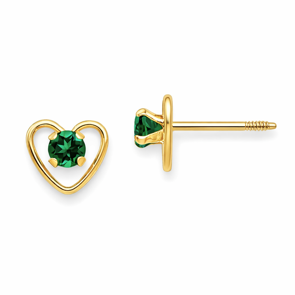 14k Yellow Gold Birthstone Heart Stud Earrings