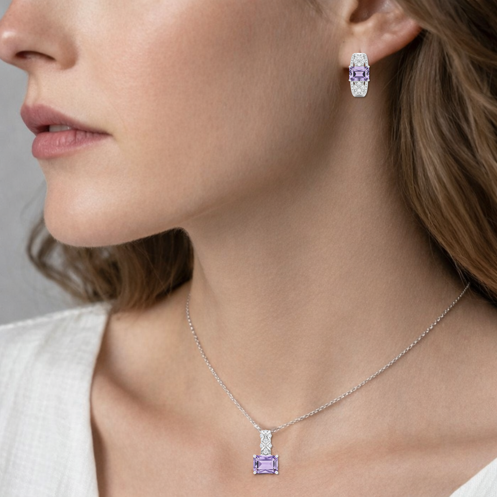 Natural Amethyst Sterling Silver Jewelry Set