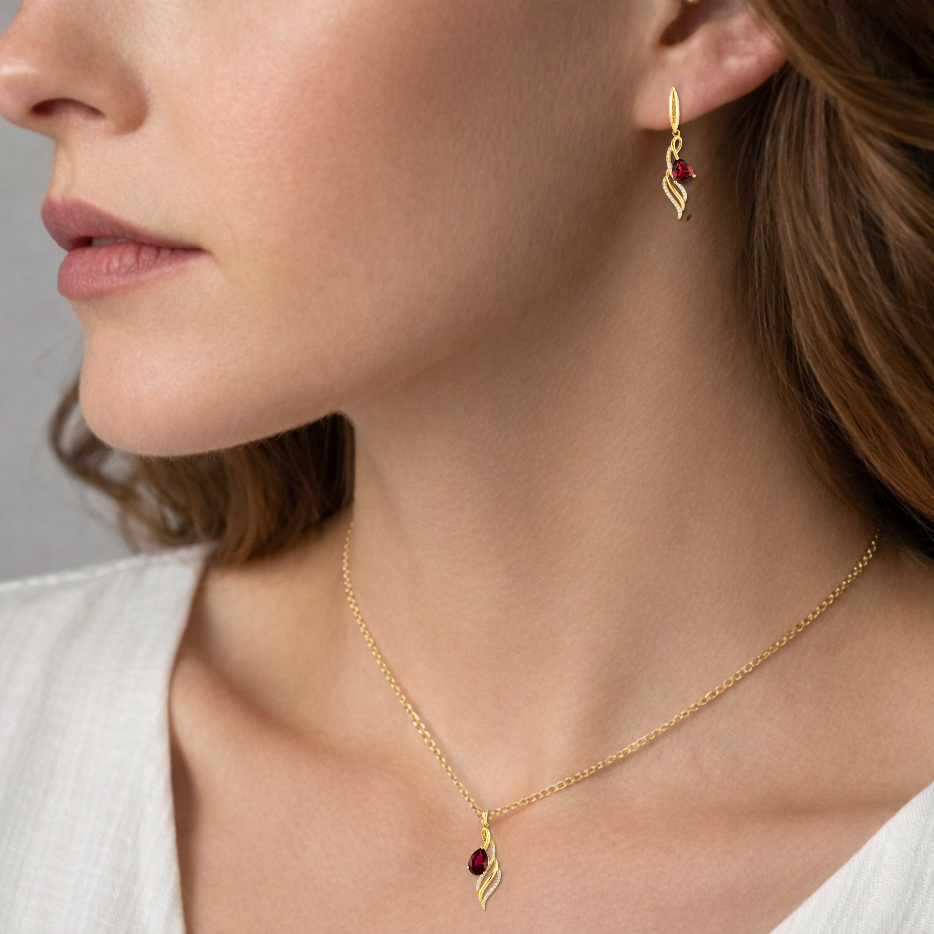 Natural Red Garnet twisted Sterling Silver Jewelry Set