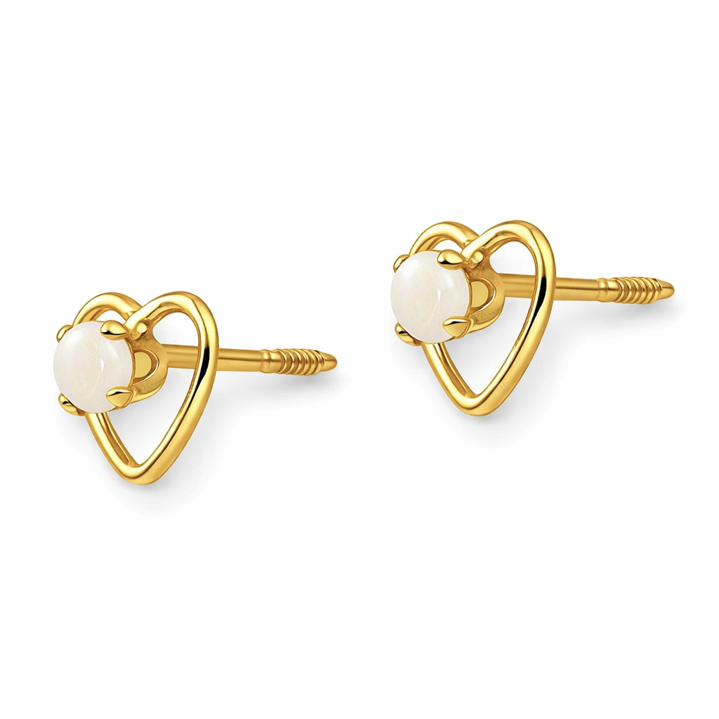 14k Yellow Gold Birthstone Heart Stud Earrings