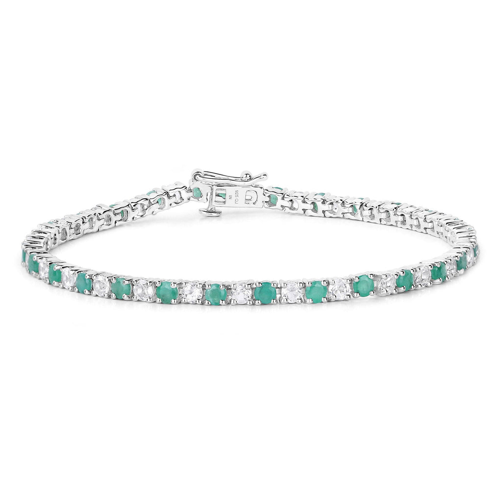 Genuine Emerald and White Topaz Tennis Bracelet