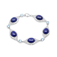 Load image into Gallery viewer, Genuine Swiss Blue Topaz &amp; White Diamond Link Bracelet