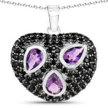 Load image into Gallery viewer, Genuine Amethyst and Black Spinel Heart Pendant Necklace