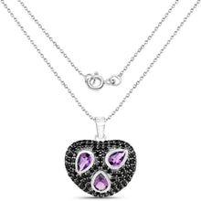 Load image into Gallery viewer, Genuine Amethyst and Black Spinel Heart Pendant Necklace