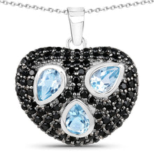 Load image into Gallery viewer, Genuine Blue Topaz and Black Spinel Heart Pendant