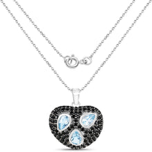 Load image into Gallery viewer, Genuine Blue Topaz and Black Spinel Heart Pendant