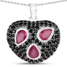 Load image into Gallery viewer, Genuine Ruby and Black Spinel Heart Pendant Necklace