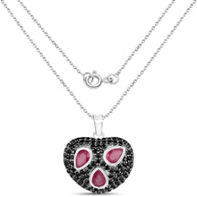 Load image into Gallery viewer, Genuine Ruby and Black Spinel Heart Pendant Necklace