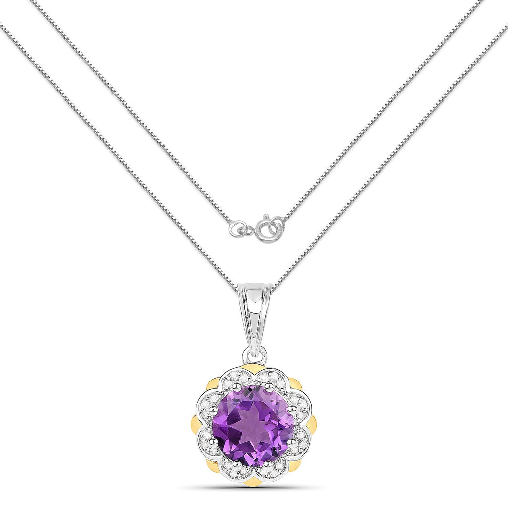 14K Yellow Gold Genuine Amethyst and Diamond Necklace