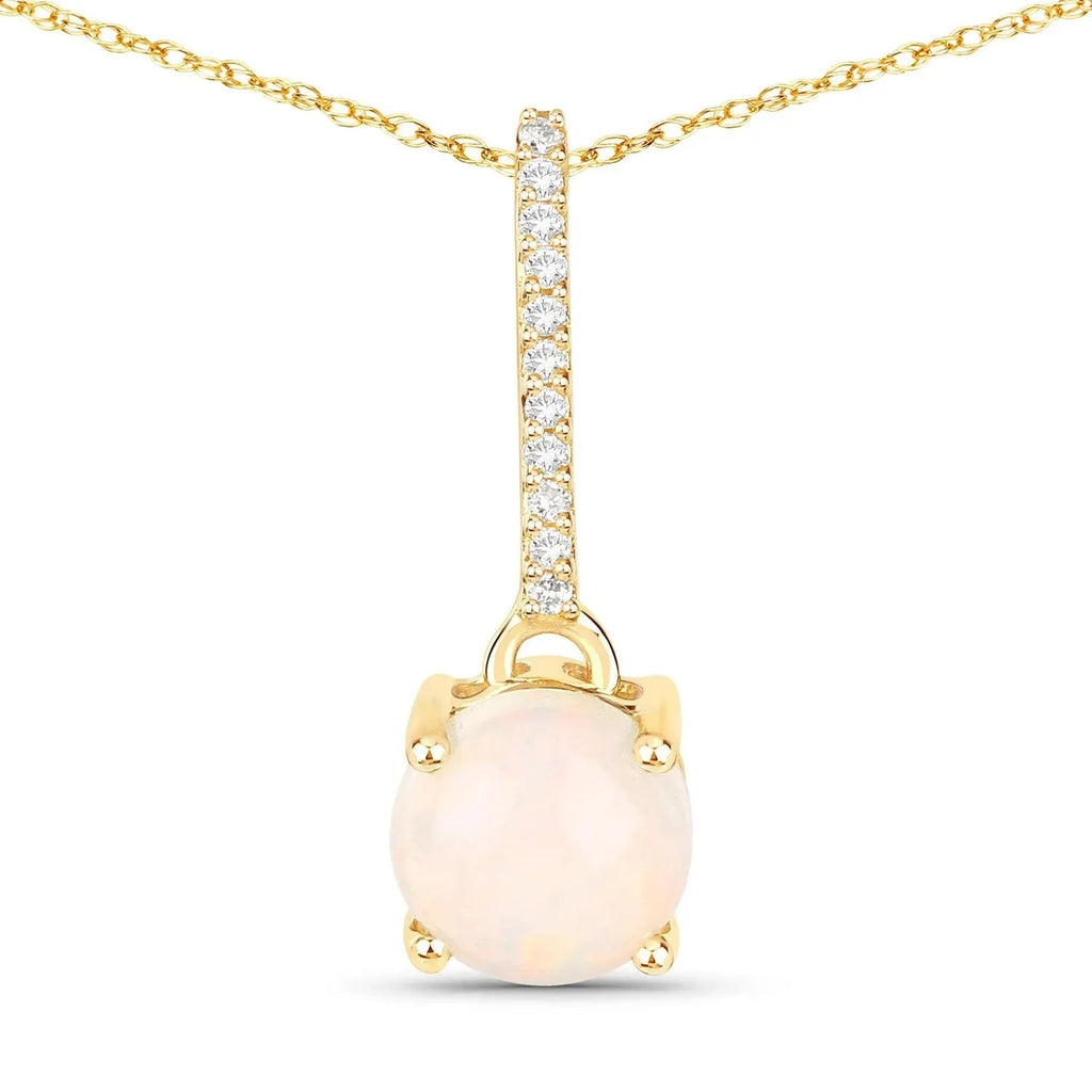 10K Gold Real Opal And Diamond Necklace