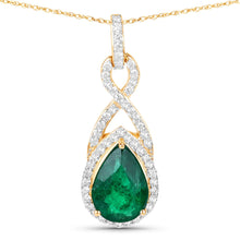 Load image into Gallery viewer, Genuine Zambian Emerald and White Diamond 14K Gold Crossover Pendant