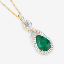 Load image into Gallery viewer, Genuine Zambian Emerald and White Diamond 14K Gold Crossover Pendant