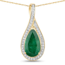 Load image into Gallery viewer, Natural Zambian Emerald and White Diamond 14K Gold Crossover Pendant