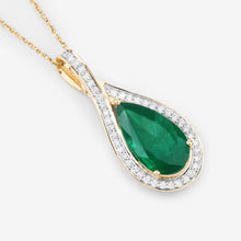 Load image into Gallery viewer, Natural Zambian Emerald and White Diamond 14K Gold Crossover Pendant