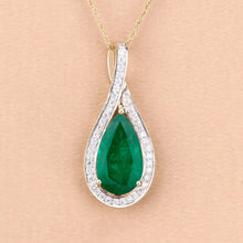 Load image into Gallery viewer, Natural Zambian Emerald and White Diamond 14K Gold Crossover Pendant
