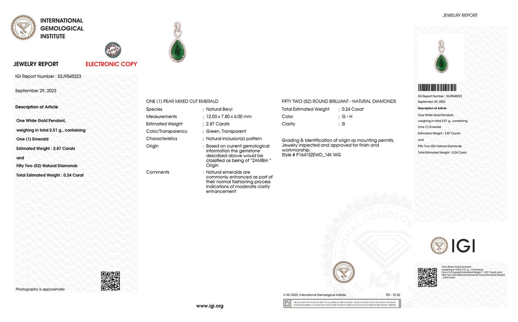 Genuine Zambian Emerald Diamond 14K Gold Statement Pendant
