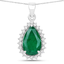 Load image into Gallery viewer, Genuine Zambian Emerald and White Diamond 14K White Gold Pendant