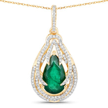 Load image into Gallery viewer, Genuine Zambian Emerald and White Diamond 14K Gold Drop Pendant