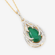 Load image into Gallery viewer, Genuine Zambian Emerald and White Diamond 14K Gold Drop Pendant