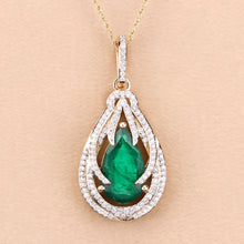 Load image into Gallery viewer, Genuine Zambian Emerald and White Diamond 14K Gold Drop Pendant