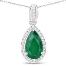 Load image into Gallery viewer, Genuine Zambian Emerald and White Diamond 14K White Gold Pendant