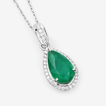 Load image into Gallery viewer, Genuine Zambian Emerald and White Diamond 14K White Gold Pendant