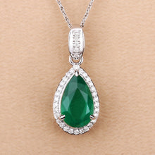 Load image into Gallery viewer, Genuine Zambian Emerald and White Diamond 14K White Gold Pendant