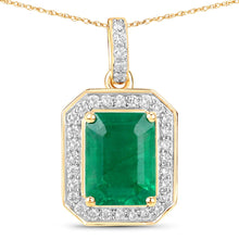 Load image into Gallery viewer, Genuine Zambian Green Emerald White Diamond 14K Gold Pendant