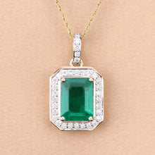 Load image into Gallery viewer, Genuine Zambian Green Emerald White Diamond 14K Gold Pendant