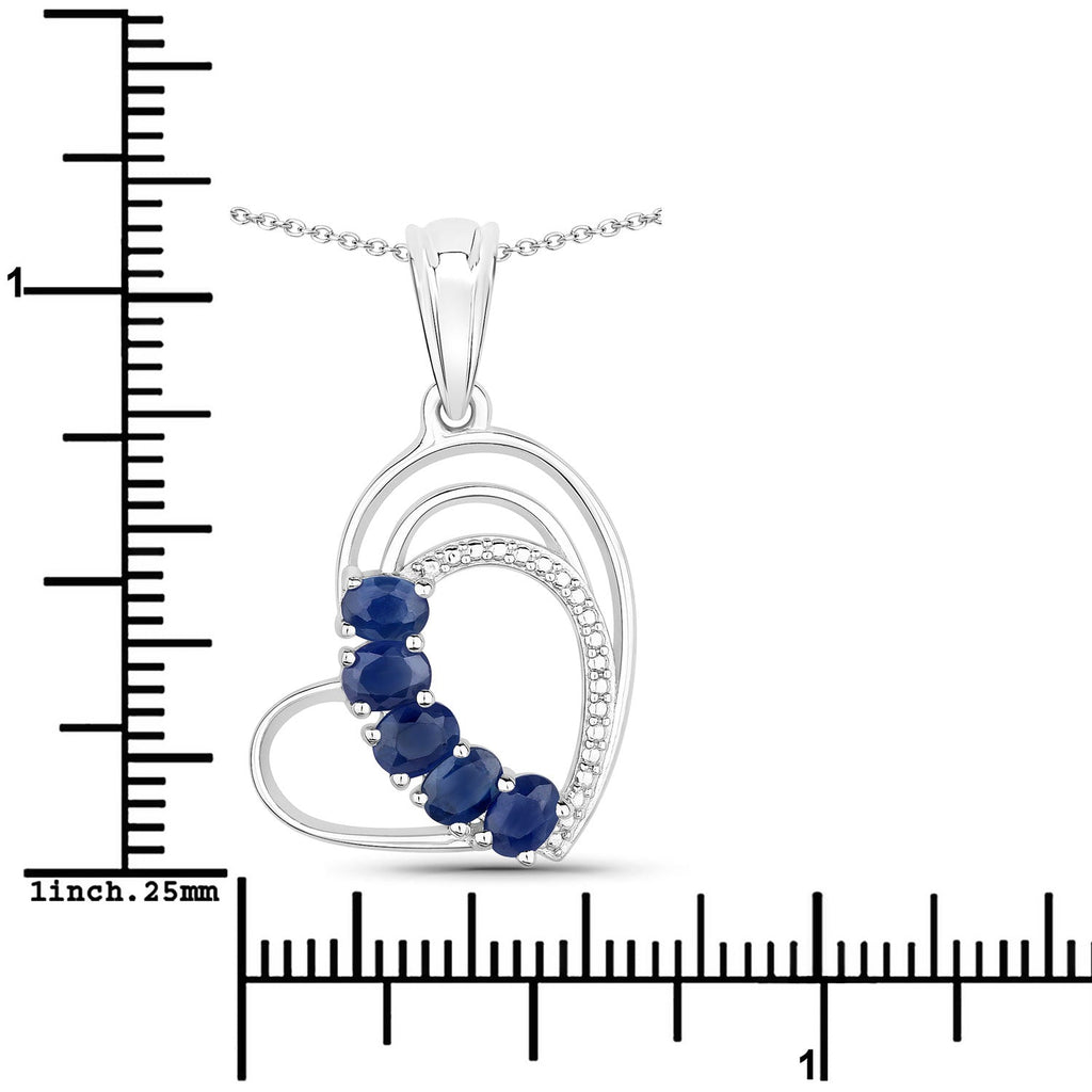 Genuine Blue Sapphire Heart Shape Pendant Necklace