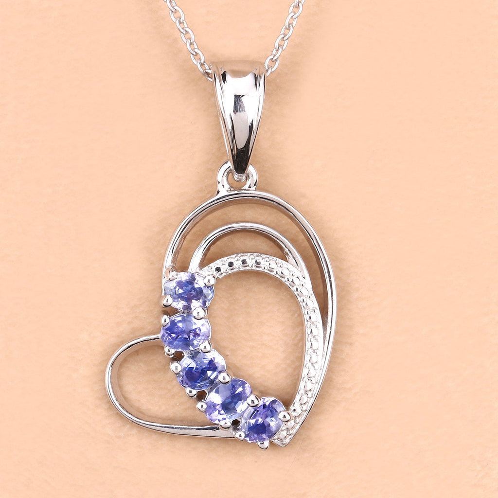 Genuine Tanzanite Heart Pendant Necklace