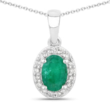 Load image into Gallery viewer, Natural Zambian Emerald Lab Diamond Necklace