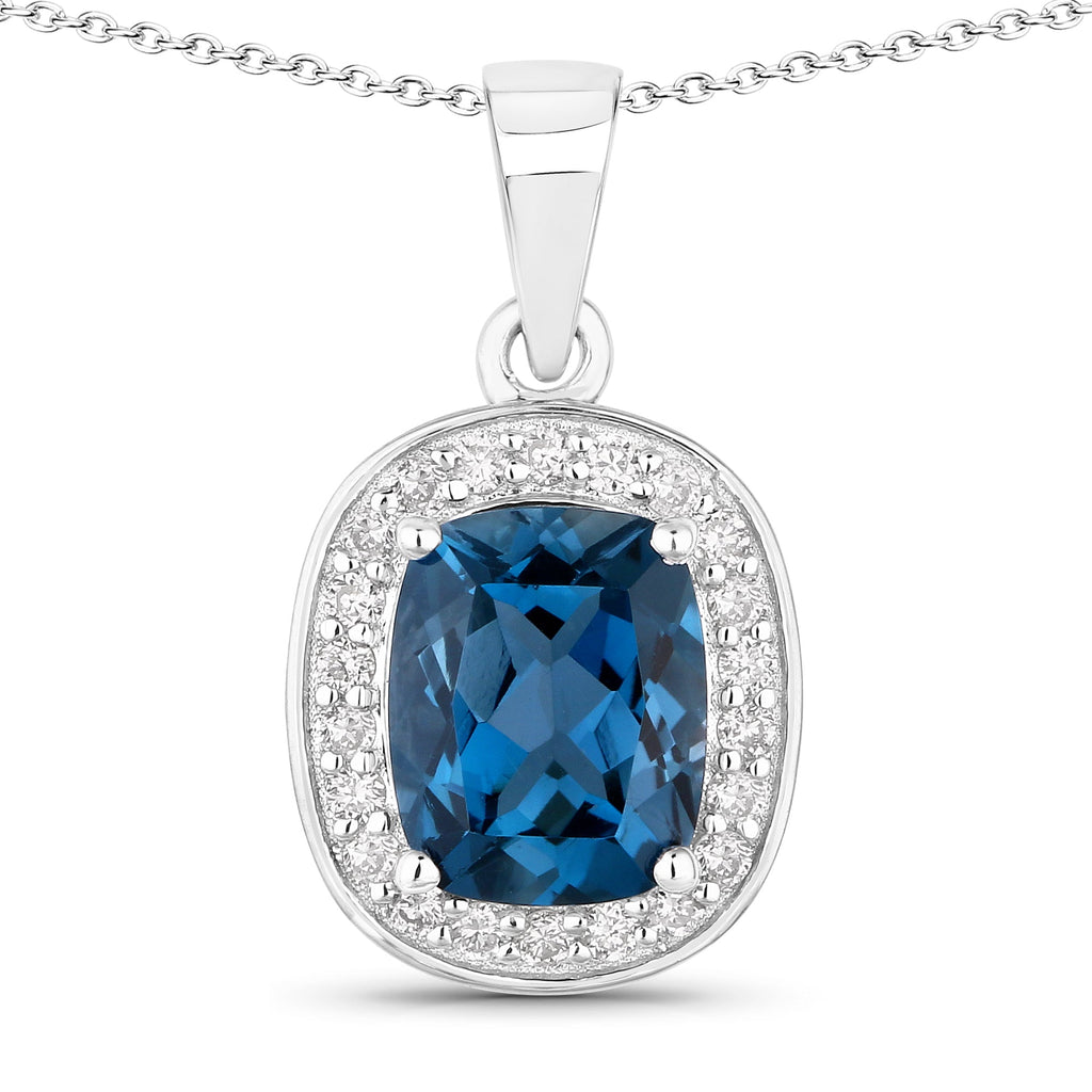 Natural London Blue Topaz and Lab Diamond Necklace