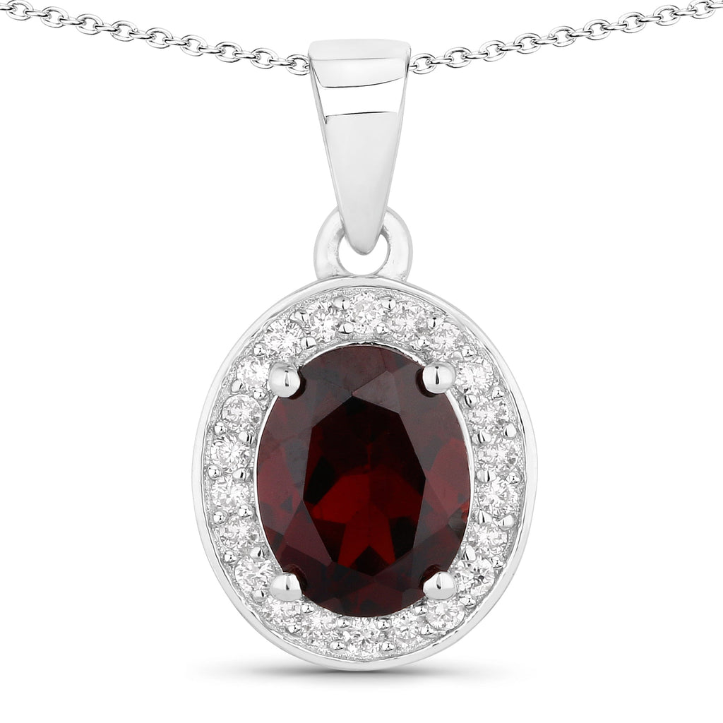 Natural Garnet Lab Diamond Silver Necklace