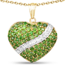 Load image into Gallery viewer, 14K Gold Plated Genuine Chrome Diopside Heart Pendant With Chain