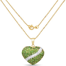 Load image into Gallery viewer, 14K Gold Plated Genuine Chrome Diopside Heart Pendant With Chain