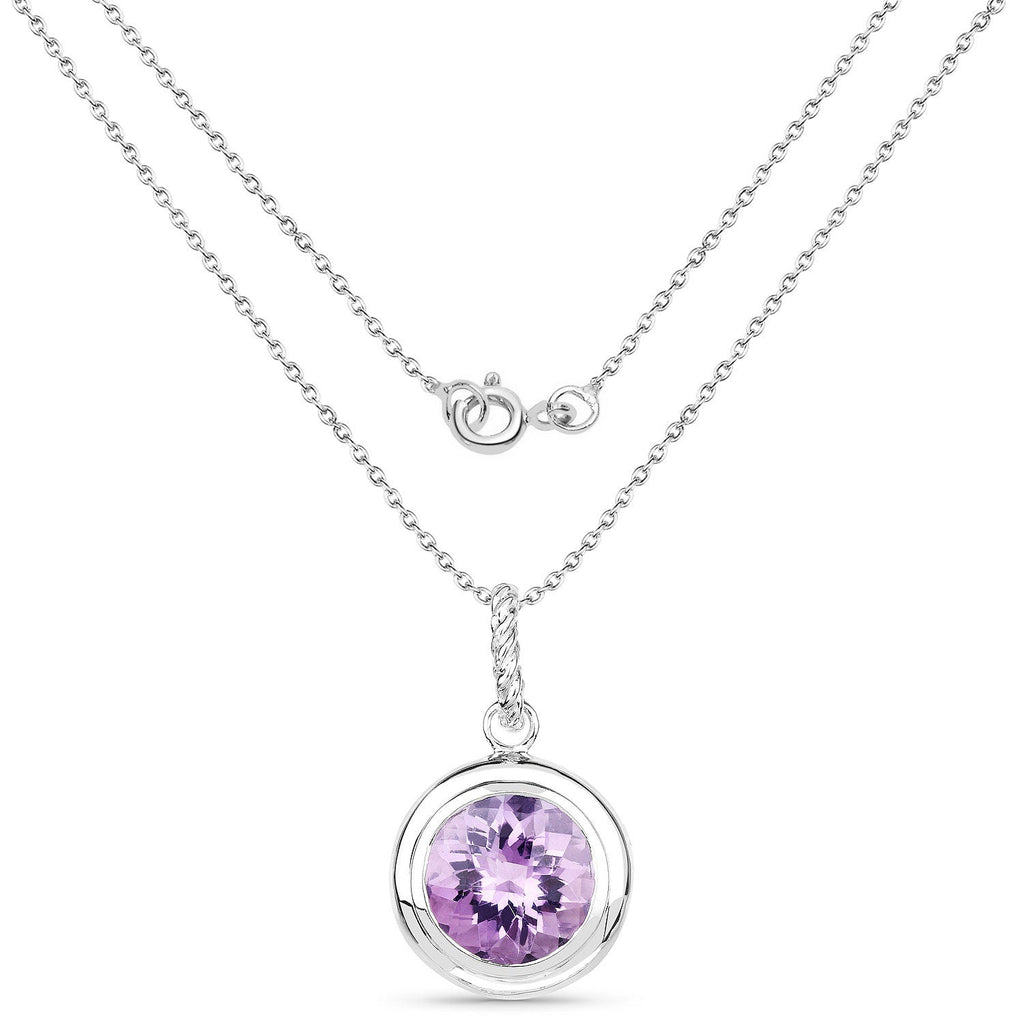 Natural Purple Amethyst Solitaire Pendant Necklace