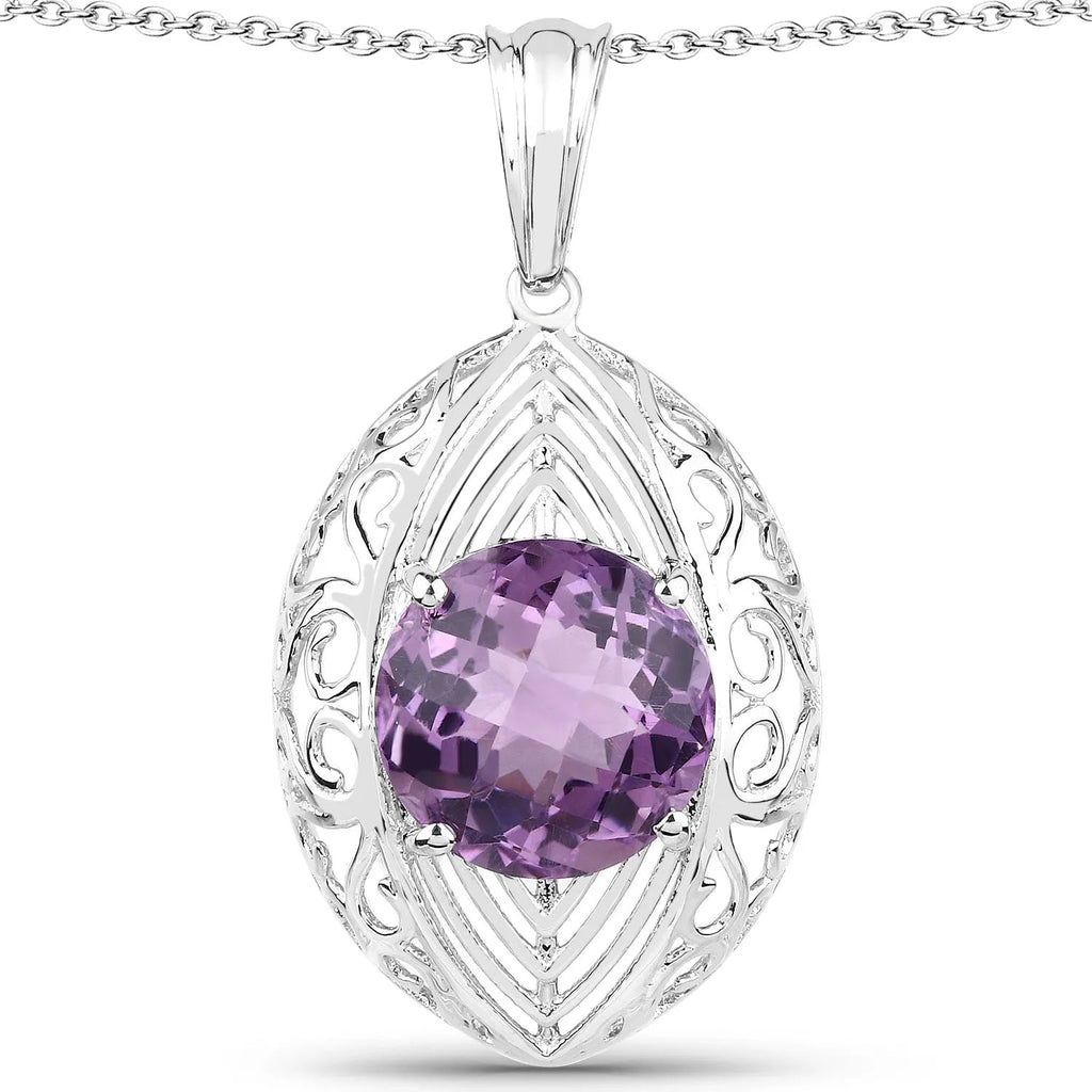 Genuine Purple Amethyst Solitaire Pendant Necklace
