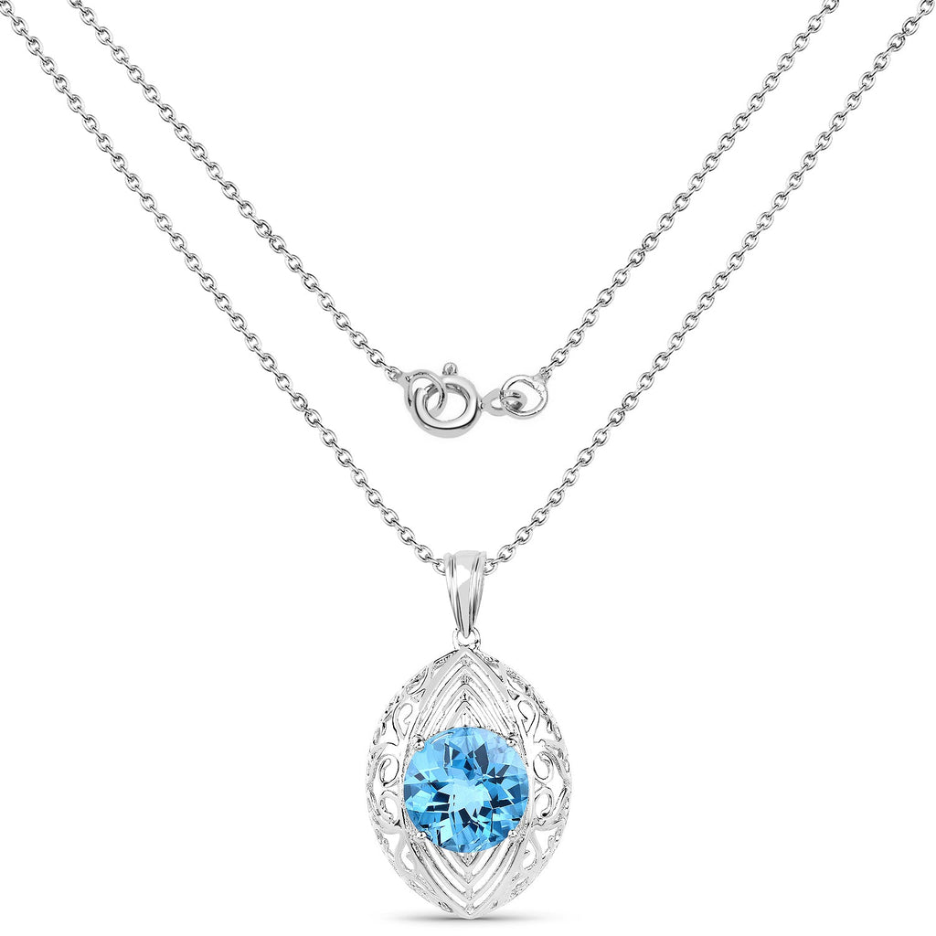 Genuine Swiss Blue Topaz Solitaire Pendant Necklace