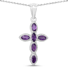 Load image into Gallery viewer, Genuine Purple Amethyst Cross Pendant Necklace