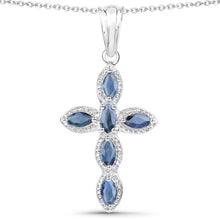 Load image into Gallery viewer, Genuine Blue Sapphire Cross Necklace