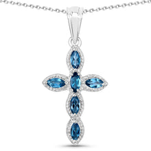 Load image into Gallery viewer, Genuine London Blue Topaz Cross Pendant Necklace