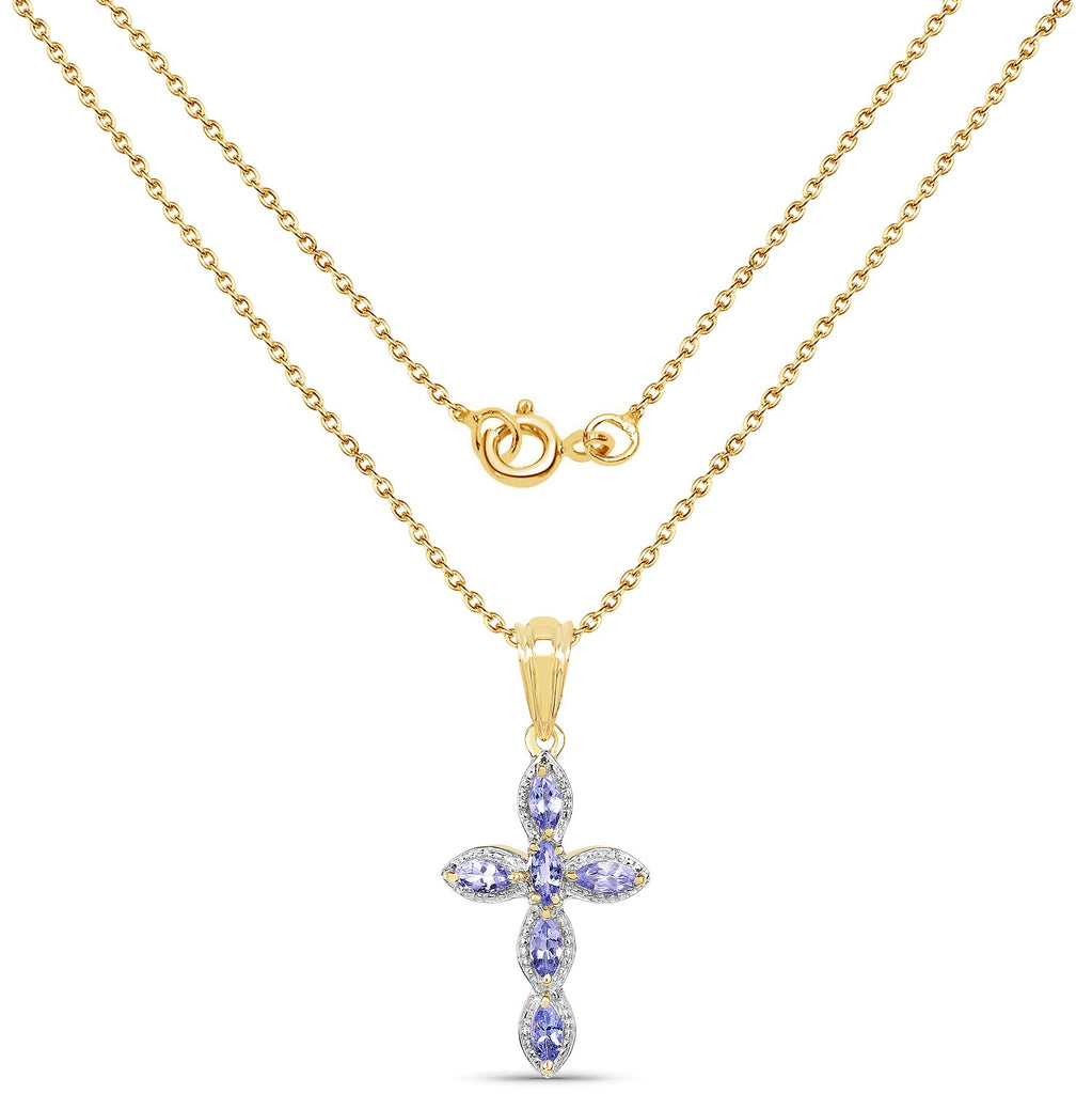 Genuine Tanzanite Cross Pendant Necklace